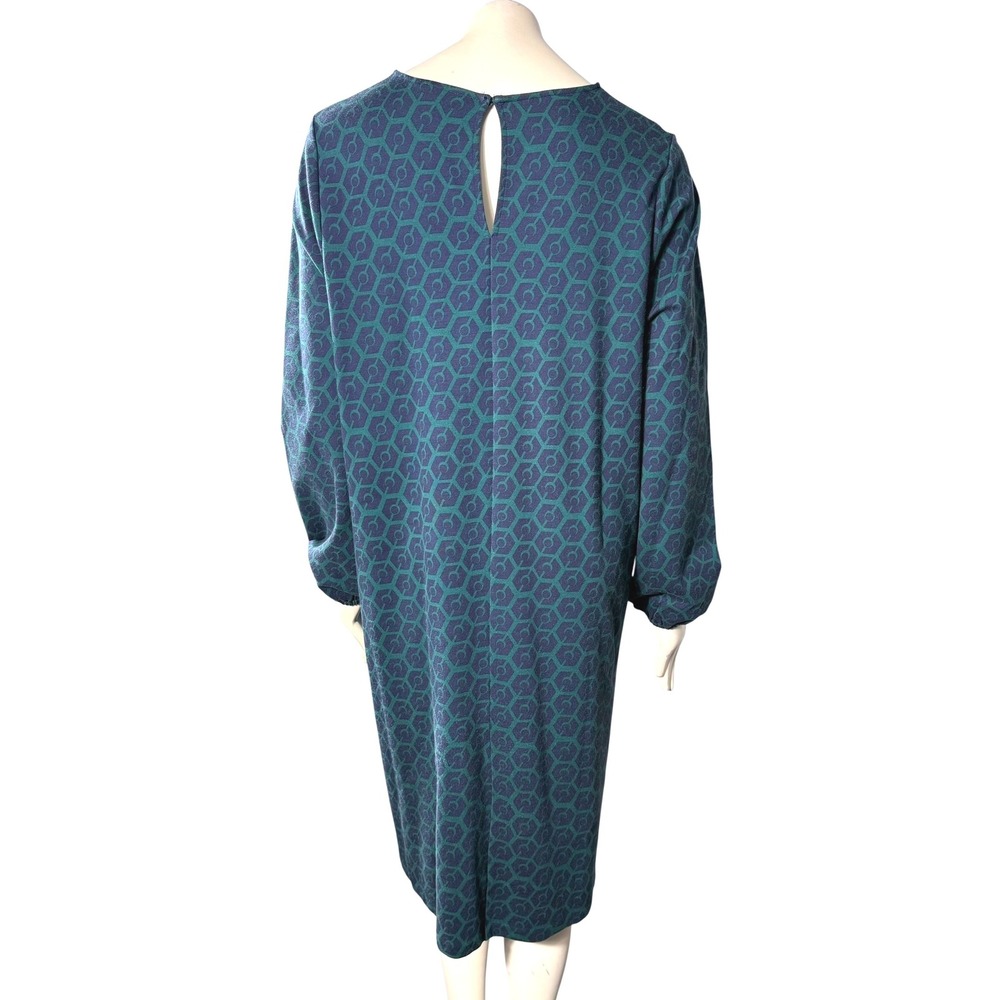 Boden Retro Shift Dress Blue Green Geometric Print Long Sleeve Size 16/18L Mod - Picture 5 of 13